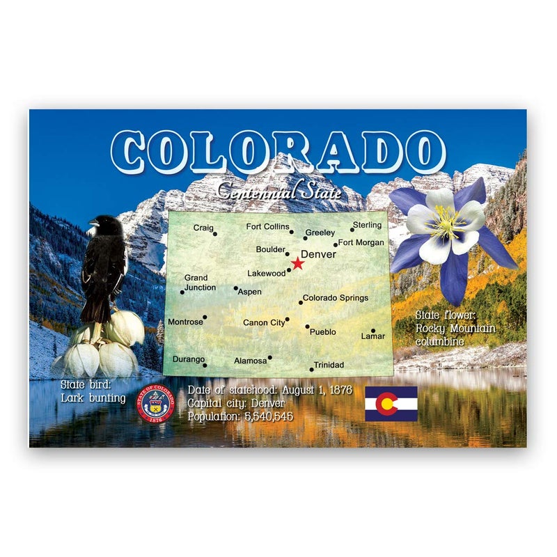 Postcard Fair COLORADO MAP postcard set of 20 identical postcards. CO state map post cards. Made in USA. - Image 1